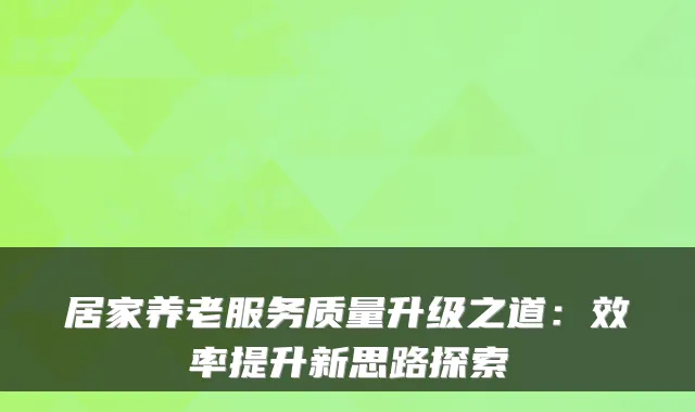 居家养老服务质量升级之道：效率提升新思路探索