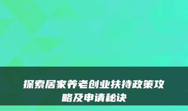 探索居家养老创业扶持政策攻略及申请秘诀