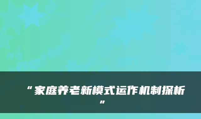 “家庭养老新模式运作机制探析”
