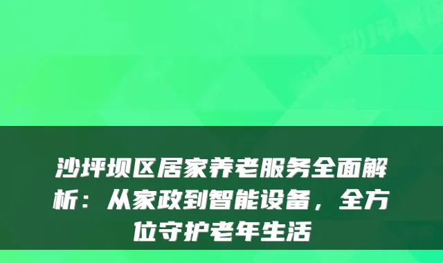 沙坪坝区居家养老服务全面解析：从家政到智能设备，全方位守护老年生活