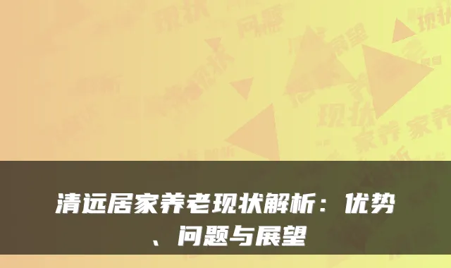 清远居家养老现状解析:优势、问题与展望