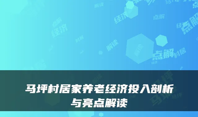 马坪村居家养老经济投入剖析与亮点解读