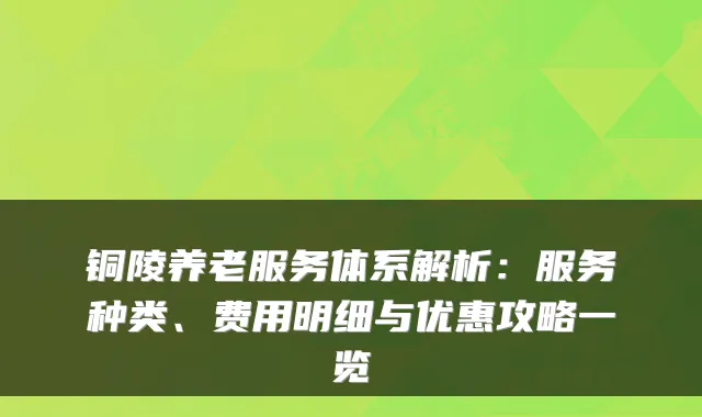 铜陵养老服务体系解析:服务种类、费用明细与优惠攻略一览