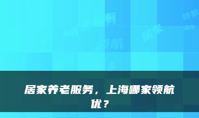 居家养老服务,上海哪家领航优?