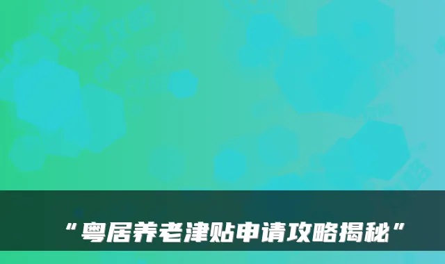 “粤居养老津贴申请攻略揭秘”