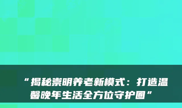 “揭秘崇明养老新模式：打造温馨晚年生活全方位守护圈”
