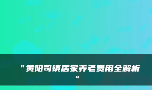 “黄阳司镇居家养老费用全解析”