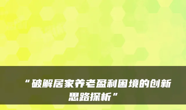 “破解居家养老盈利困境的创新思路探析”