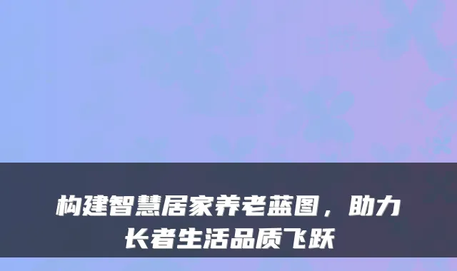 构建智慧居家养老蓝图，助力长者生活品质飞跃