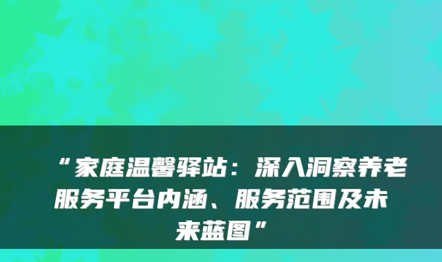 “家庭温馨驿站：深入洞察养老服务平台内涵、服务范围及未来蓝图”