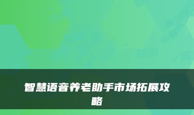 智慧语音养老助手市场拓展攻略