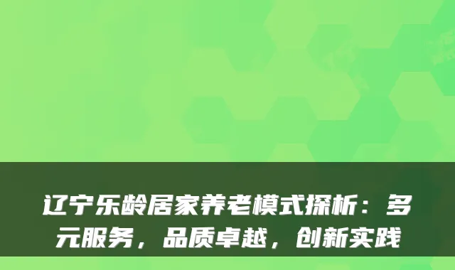 辽宁乐龄居家养老模式探析：多元服务，品质卓越，创新实践