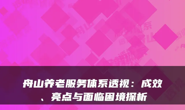 舟山养老服务体系透视:成效、亮点与面临困境探析