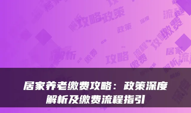 居家养老缴费攻略:政策深度解析及缴费流程指引