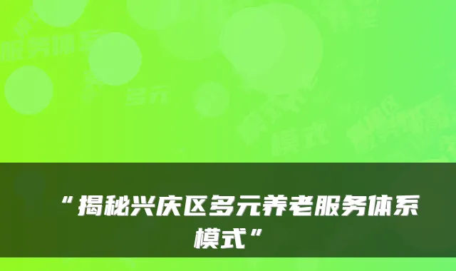 “揭秘兴庆区多元养老服务体系模式”