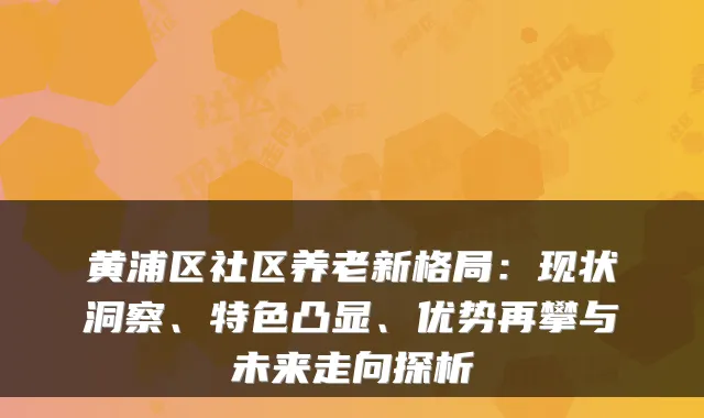 黄浦区社区养老新格局:现状洞察、特色凸显、优势再攀与未来走向探析