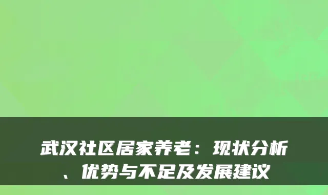 武汉社区居家养老:现状分析、优势与不足及发展建议