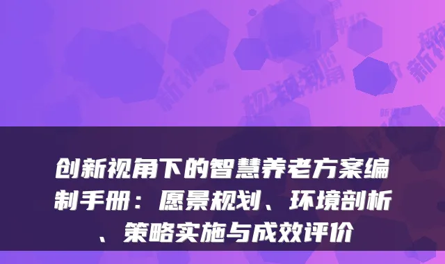 创新视角下的智慧养老方案编制手册:愿景规划、环境剖析、策略实施与成效评价