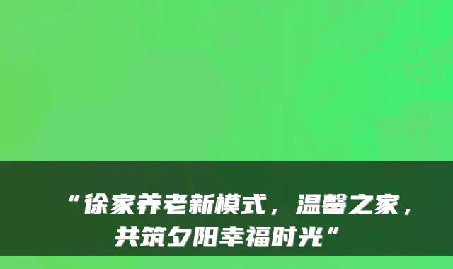 “徐家养老新模式，温馨之家，共筑夕阳幸福时光”