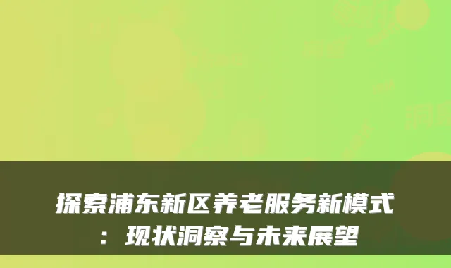 探索浦东新区养老服务新模式：现状洞察与未来展望