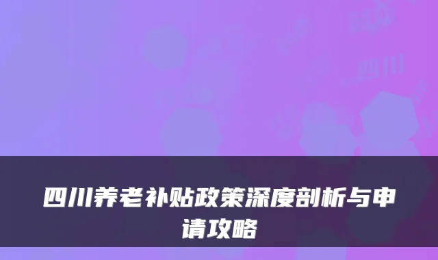 四川养老补贴政策深度剖析与申请攻略