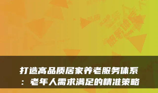 打造高品质居家养老服务体系:老年人需求满足的精准策略