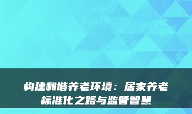 构建和谐养老环境:居家养老标准化之路与监管智慧