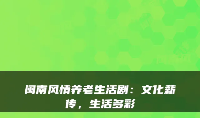 闽南风情养老生活剧：文化薪传，生活多彩