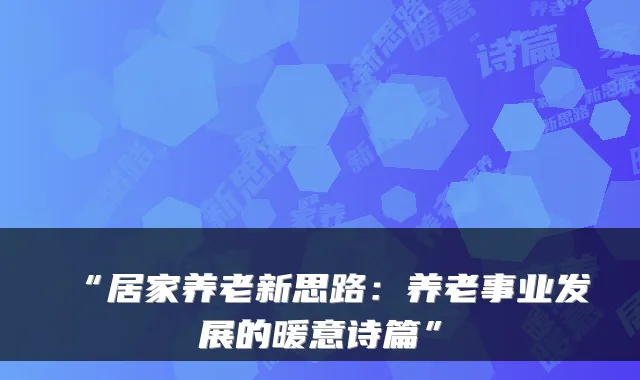 “居家养老新思路:养老事业发展的暖意诗篇”