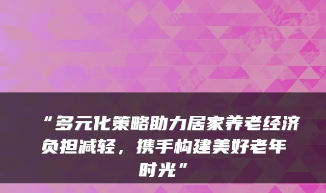 “多元化策略助力居家养老经济负担减轻,携手构建美好老年时光”