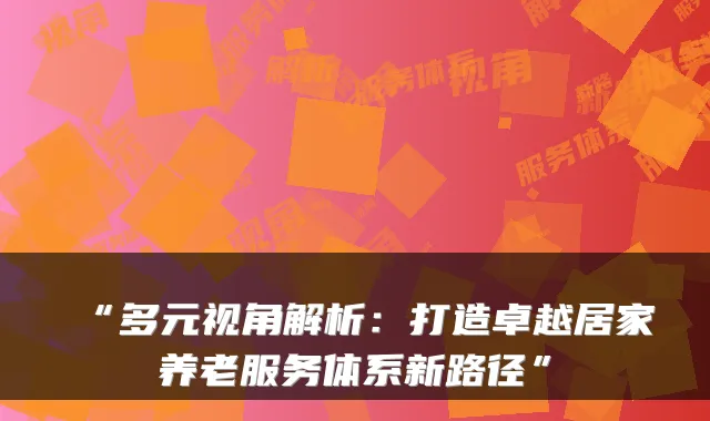 “多元视角解析:打造卓越居家养老服务体系新路径”
