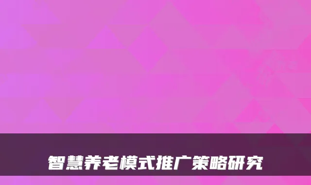 智慧养老模式推广策略研究