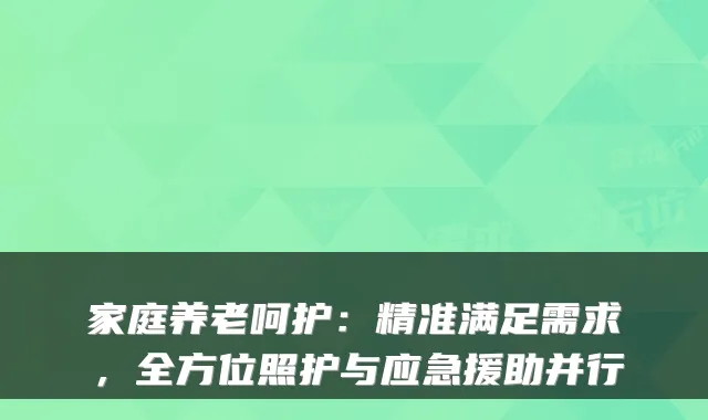 家庭养老呵护:精准满足需求,全方位照护与应急援助并行