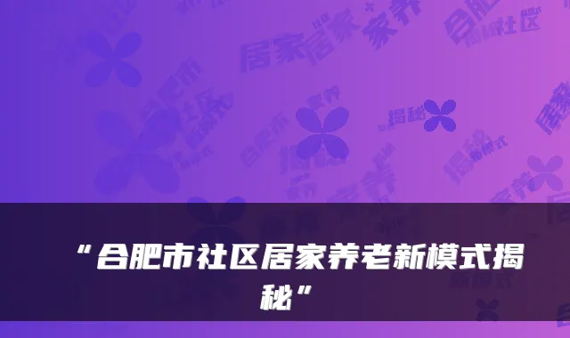 “合肥市社区居家养老新模式揭秘”
