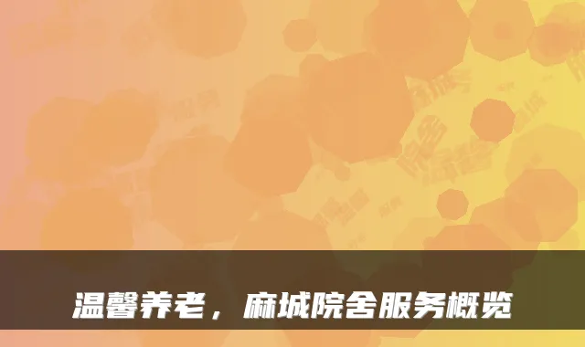 温馨养老，麻城院舍服务概览