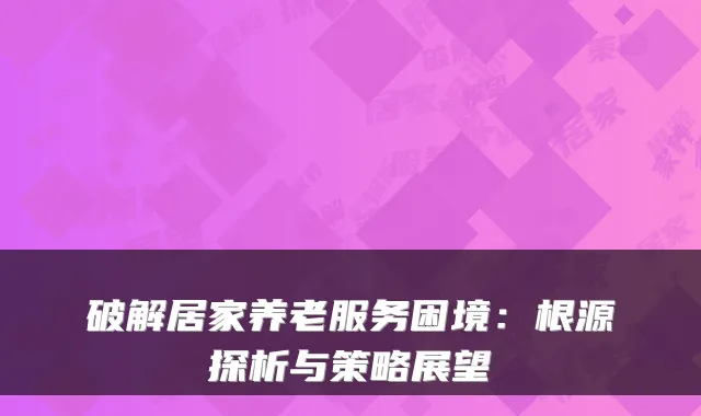 破解居家养老服务困境:根源探析与策略展望