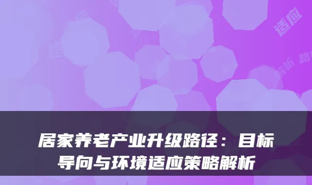 居家养老产业升级路径：目标导向与环境适应策略解析