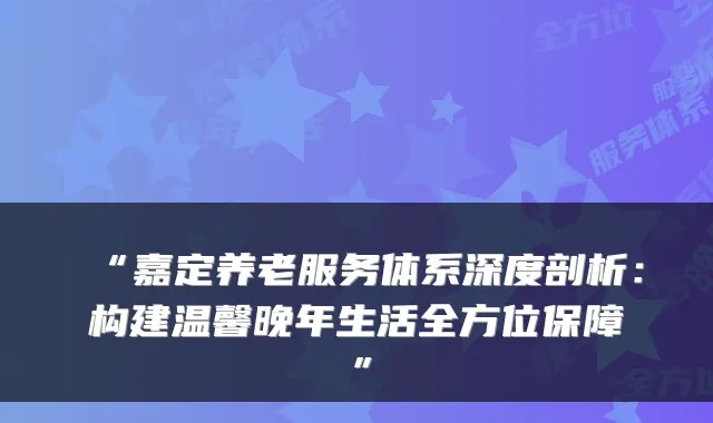 “嘉定养老服务体系深度剖析:构建温馨晚年生活全方位保障”