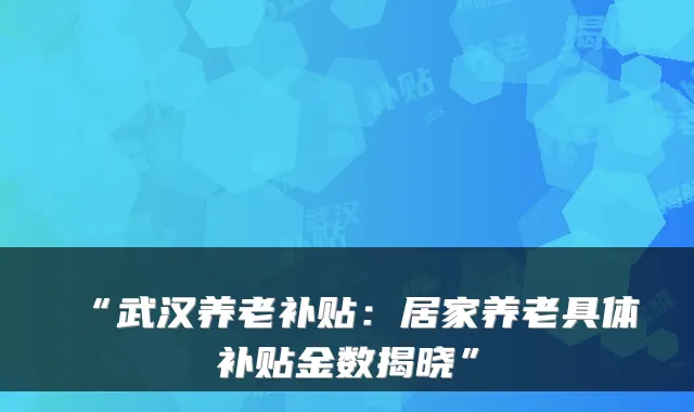 “武汉养老补贴：居家养老具体补贴金数揭晓”