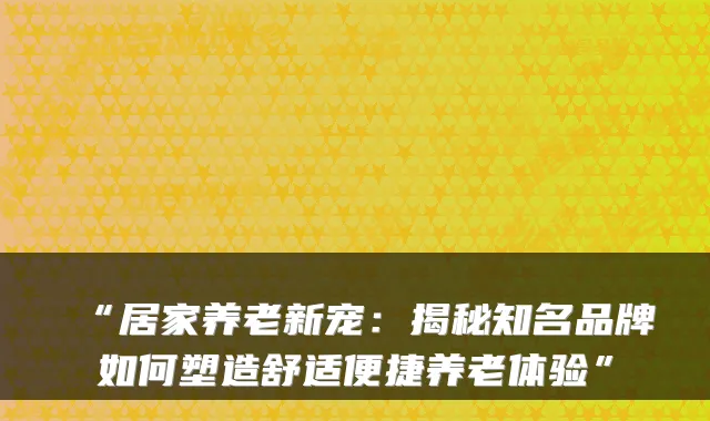 “居家养老新宠:揭秘知名品牌如何塑造舒适便捷养老体验”