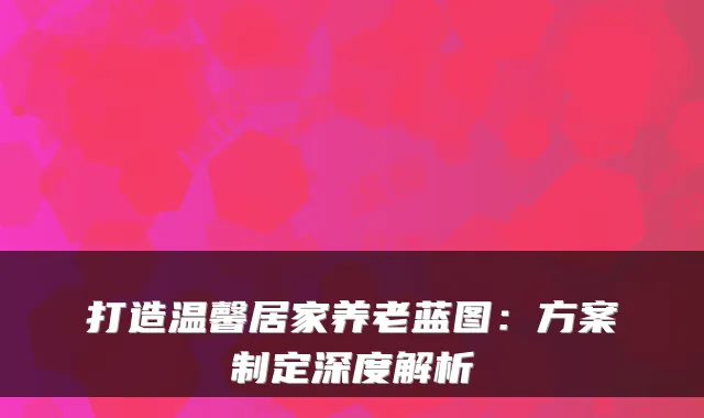 打造温馨居家养老蓝图：方案制定深度解析