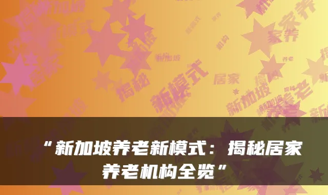 “新加坡养老新模式:揭秘居家养老机构全览”