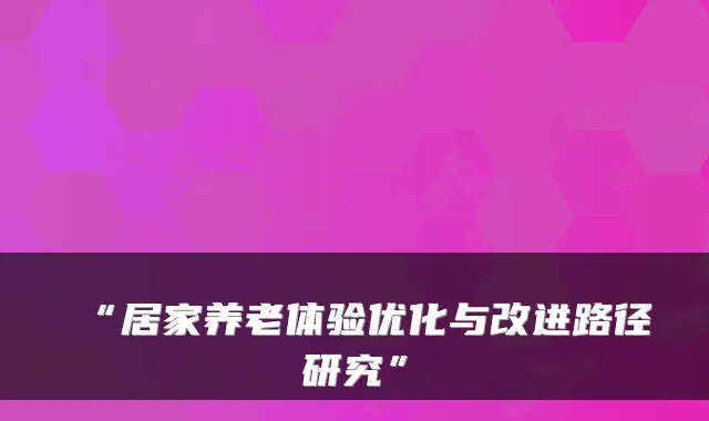 “居家养老体验优化与改进路径研究”