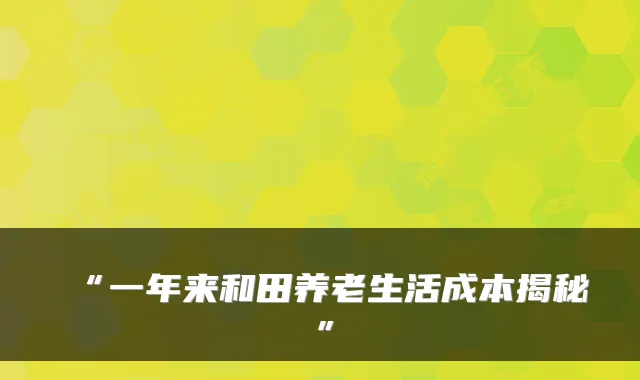 “一年来和田养老生活成本揭秘”