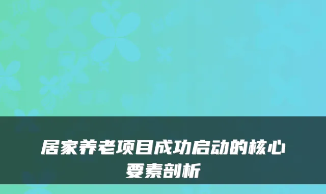 居家养老项目成功启动的核心要素剖析