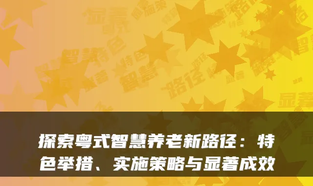 探索粤式智慧养老新路径:特色举措、实施策略与显著成效