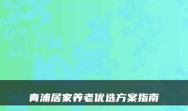 青浦居家养老优选方案指南