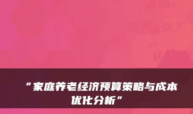 “家庭养老经济预算策略与成本优化分析”