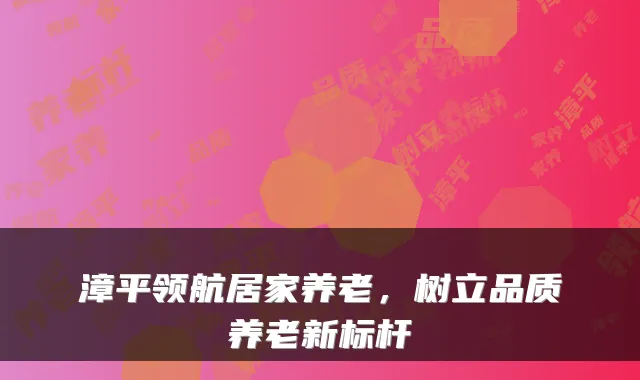 漳平领航居家养老，树立品质养老新标杆