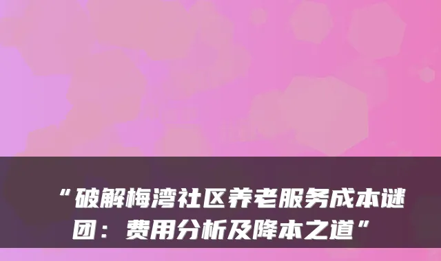 “破解梅湾社区养老服务成本谜团:费用分析及降本之道”